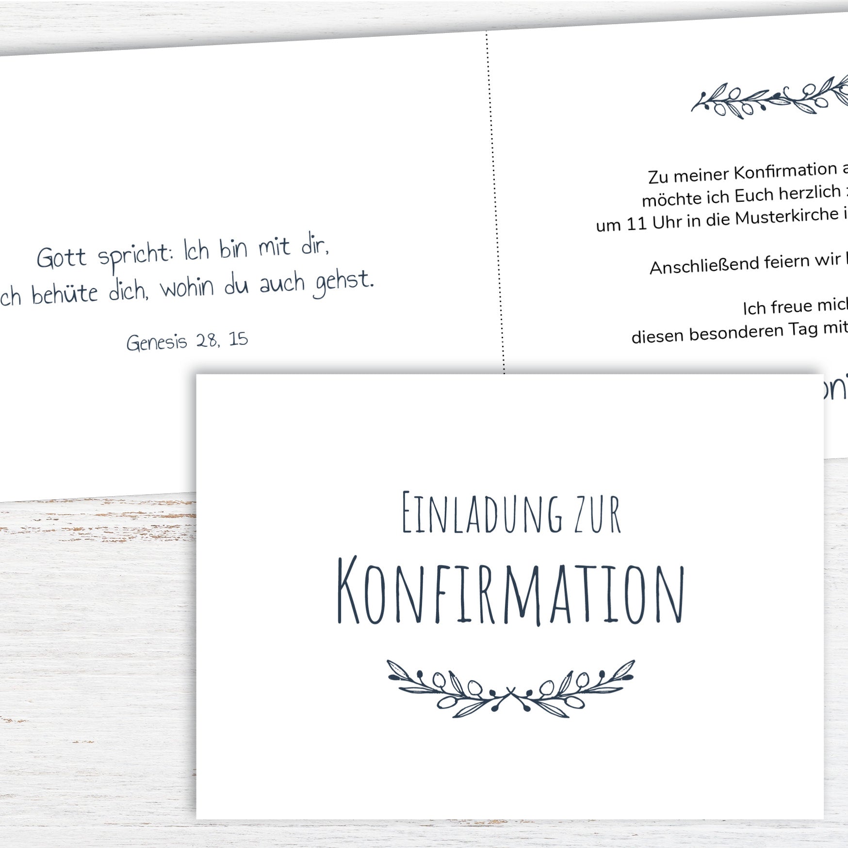 Einladung zur Konfirmation: Olivenzweig weiß